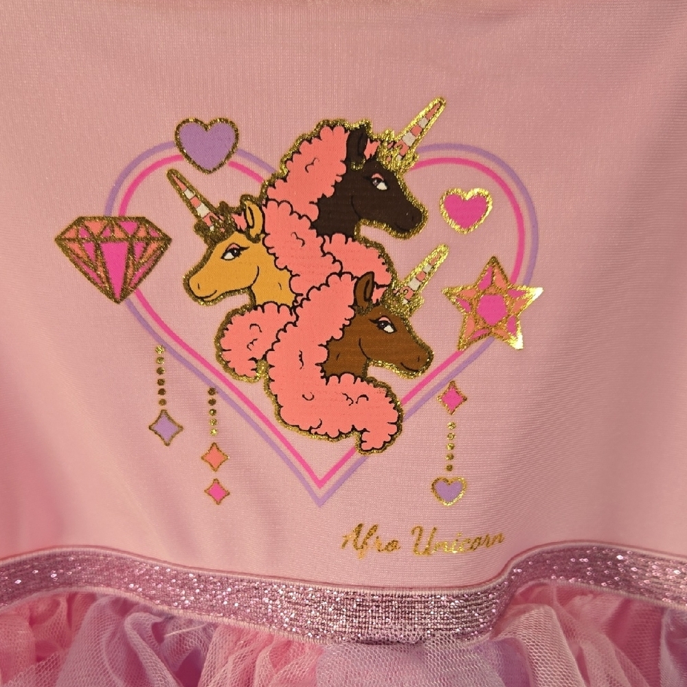 5T Afro Unicorn Princess Dress With Unicorn Print - Picture 4 of 8